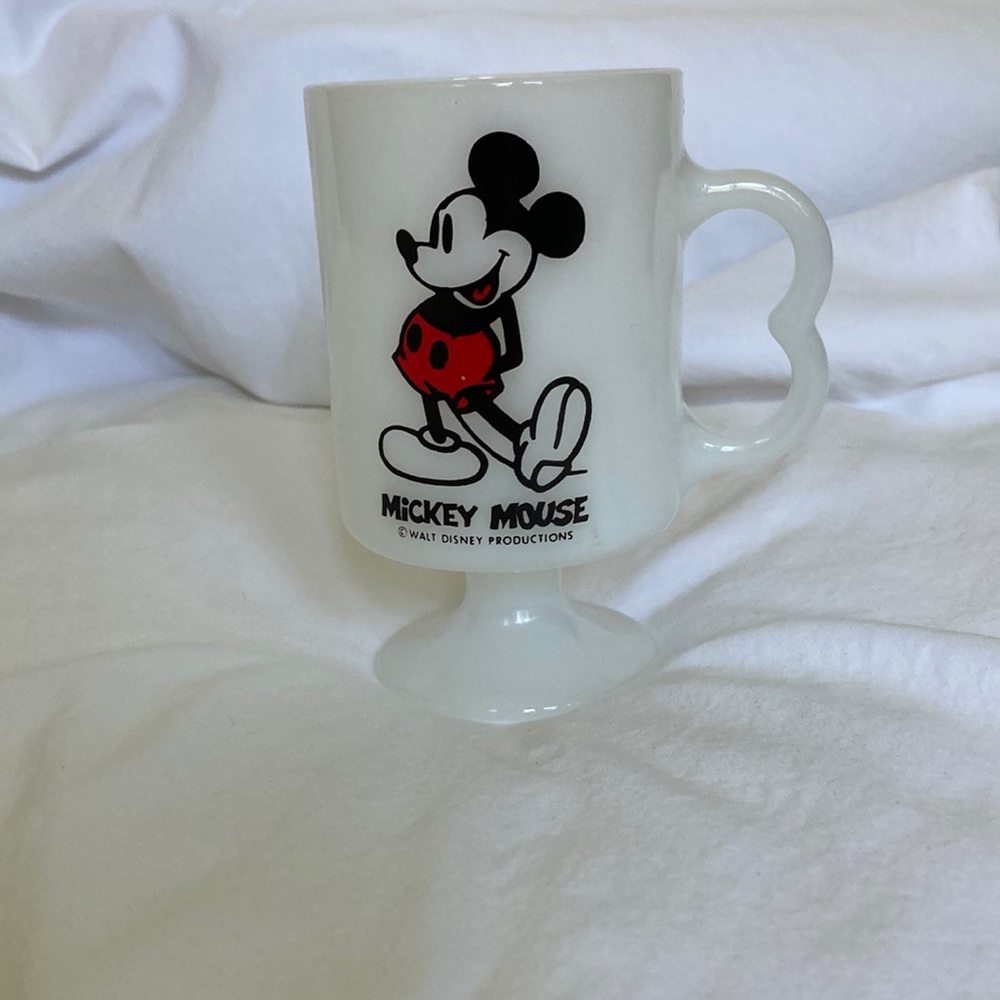 Vintage Mickey Mouse footed milk glass coffee mug.